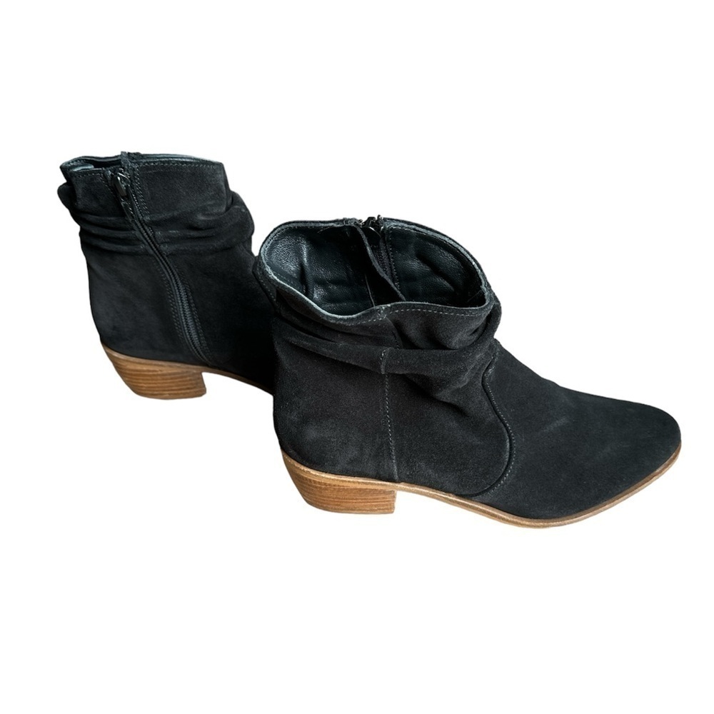 Anthropologie Barcelona Black Suede Ankle Block Heel Booties Boots size 6 - Picture 6 of 15